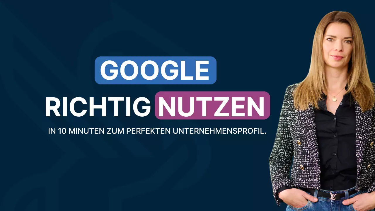 Online-Marketing-Managerin von Againstmedia vor dunklem Hintergrund mit dem Titel: Google richtig nutzen – in 10 Minuten zum perfekten Unternehmensprofil.