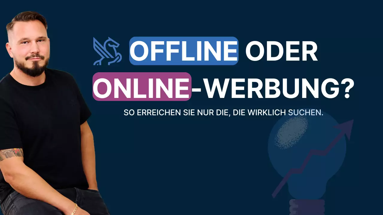 Geschäftsführer von Againstmedia im schwarzen Shirt vor dunklem Hintergrund mit dem Titel: Offline oder Online-Werbung? So erreichen Sie nur die, die wirklich suchen.