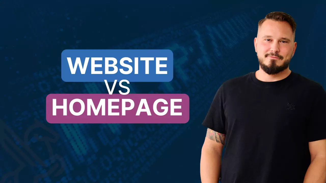 Geschäftsführer von Againstmedia vor digitalem Hintergrund mit dem Titel: Website vs Homepage – was ist der Unterschied?