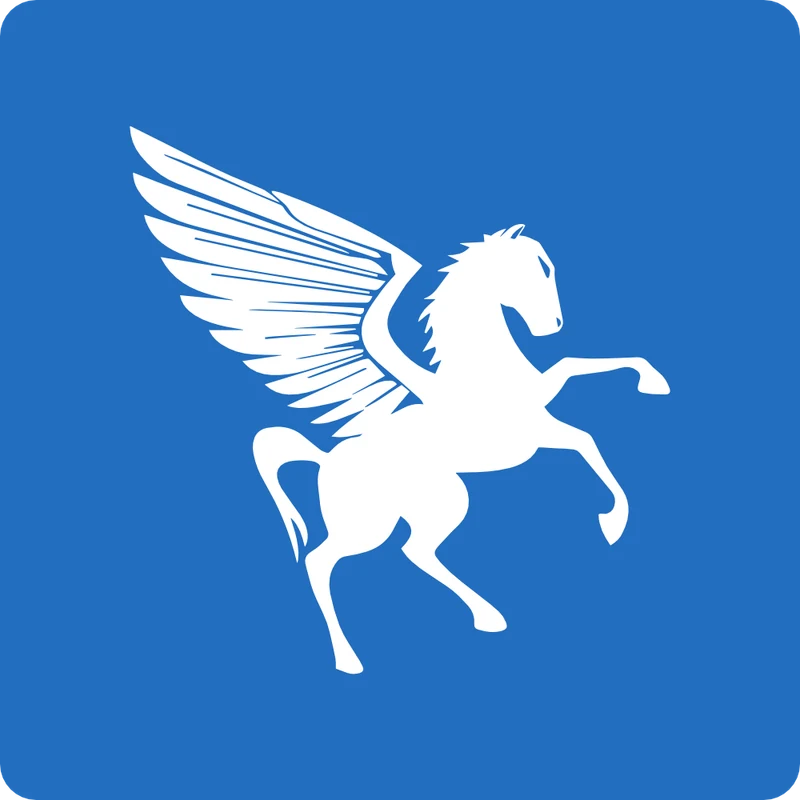 Früheres Againstmedia Logo mit einem detailreichen, geflügelten Pegasus