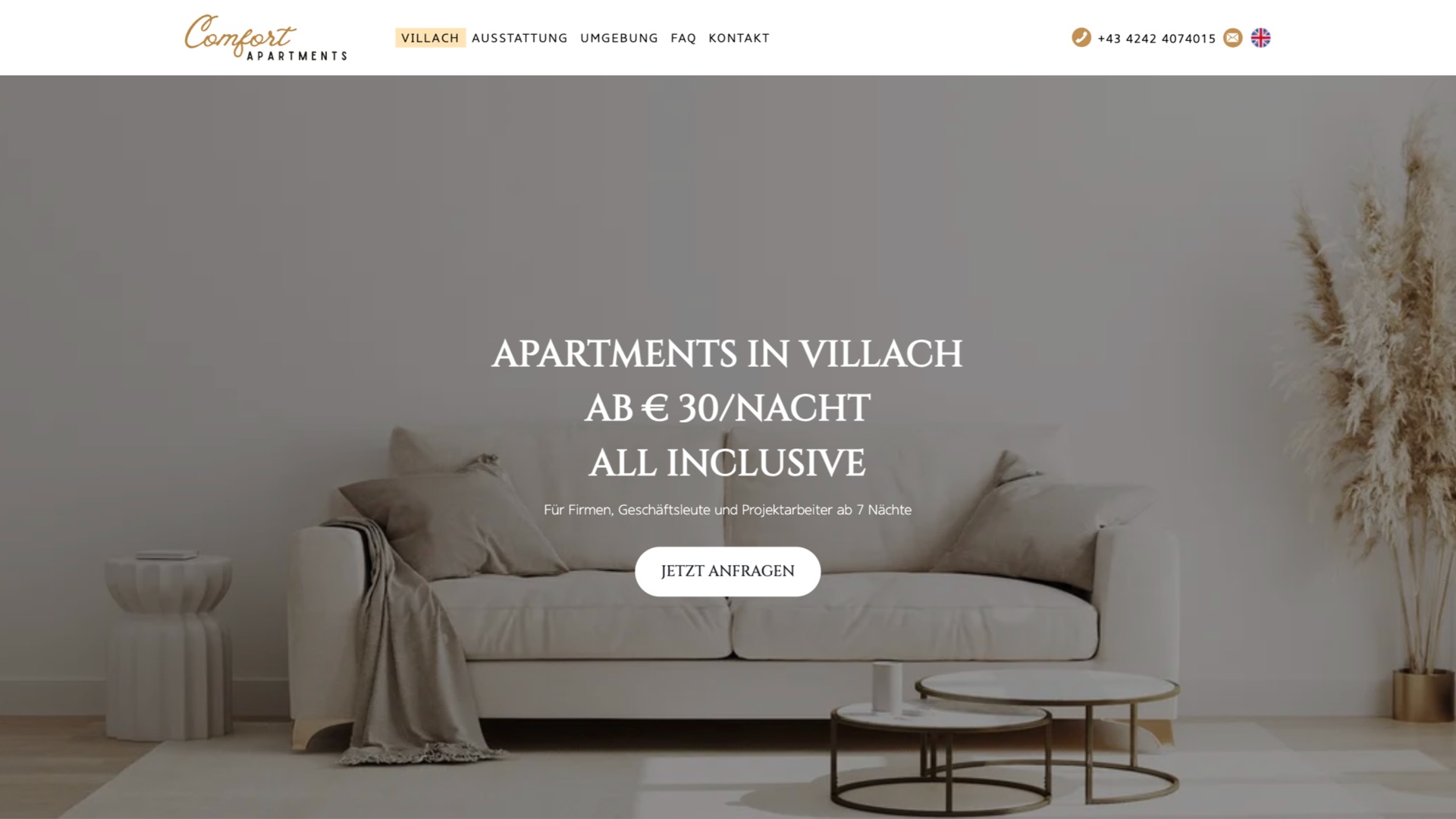 Website von Comfort Apartments